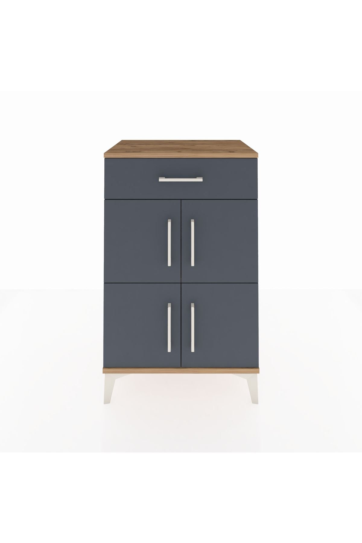 Hyperion Komodin Tek Raflı Tek Çekmeceli 4 Kapaklı 60x44x96 Çam-Antrasit