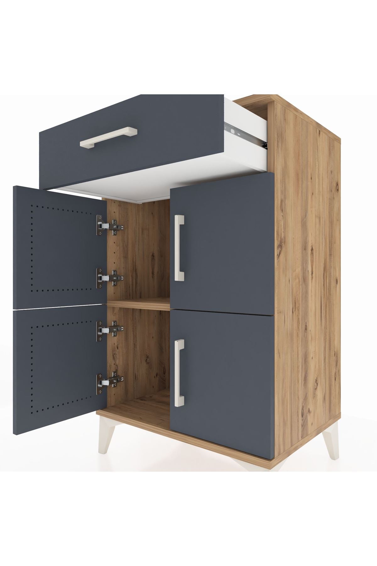 Hyperion Komodin Tek Raflı Tek Çekmeceli 4 Kapaklı 60x44x96 Çam-Antrasit