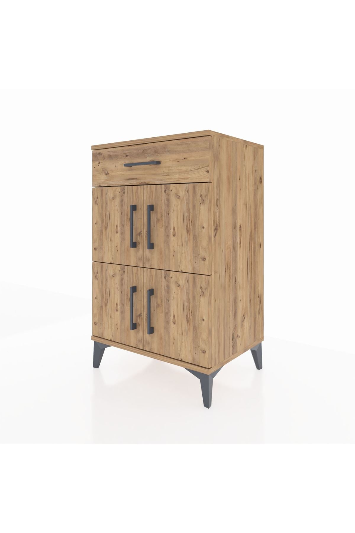 Hyperion Komodin Tek Raflı Tek Çekmeceli 4 Kapaklı 60x44x96 Çam-Çam