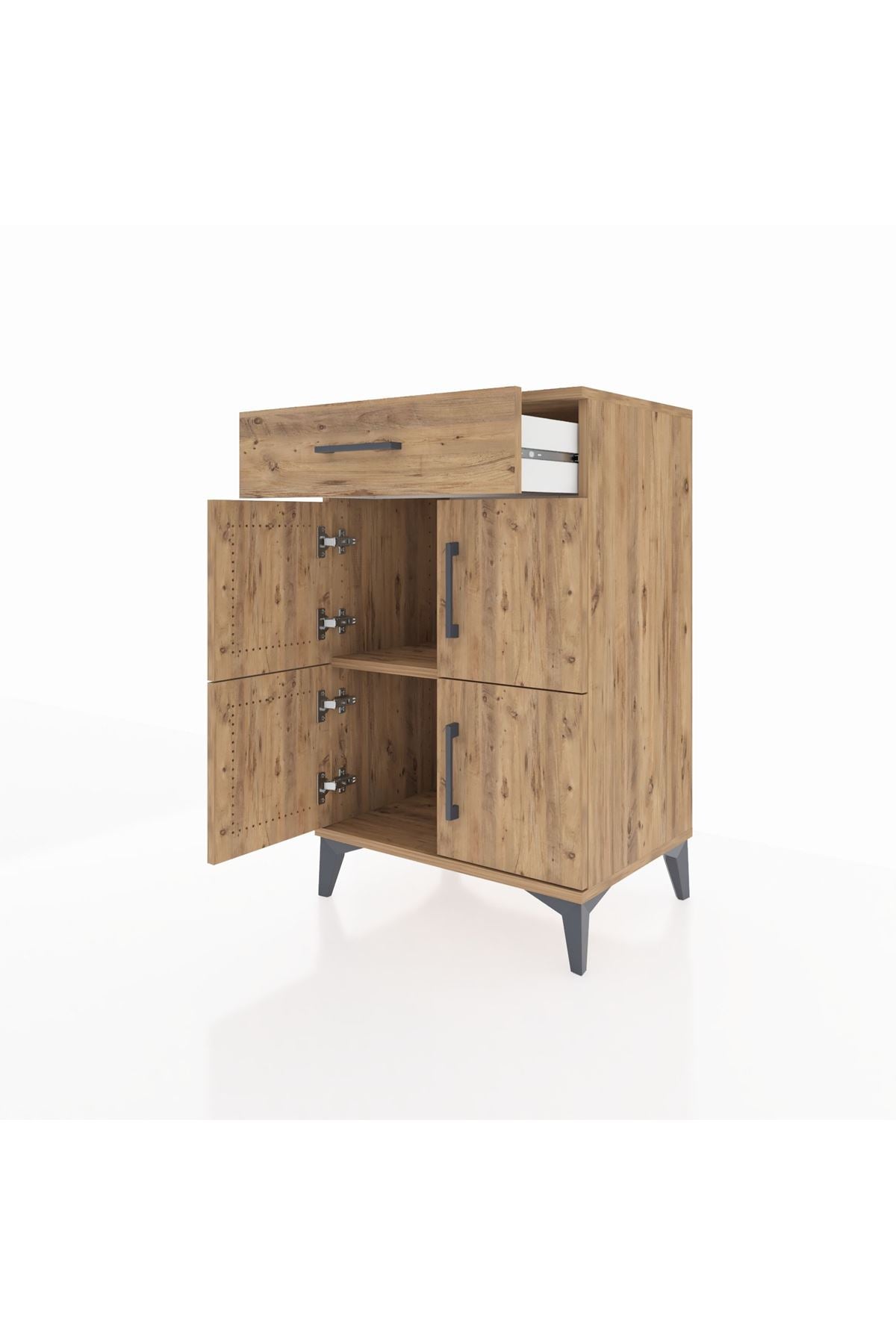 Hyperion Komodin Tek Raflı Tek Çekmeceli 4 Kapaklı 60x44x96 Çam-Çam