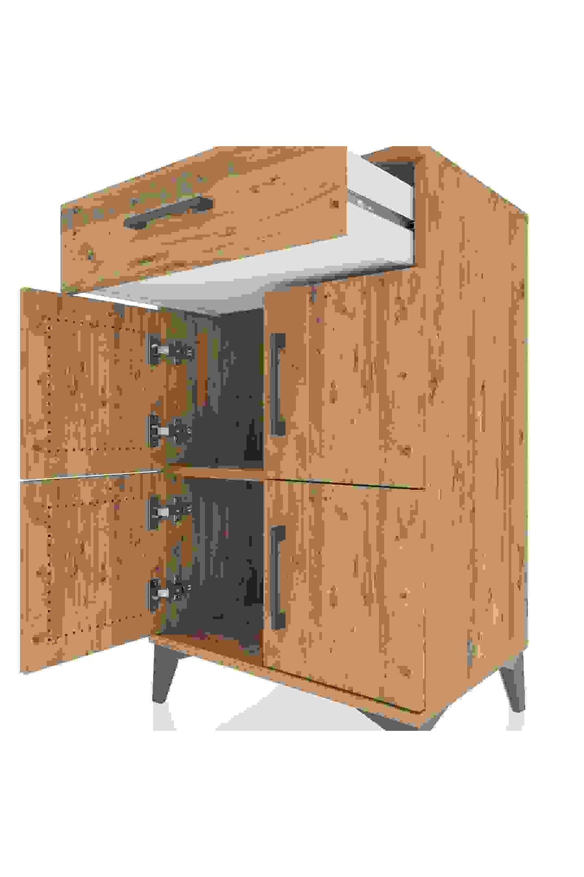 Hyperion Komodin Tek Raflı Tek Çekmeceli 4 Kapaklı 60x44x96 Çam-Çam