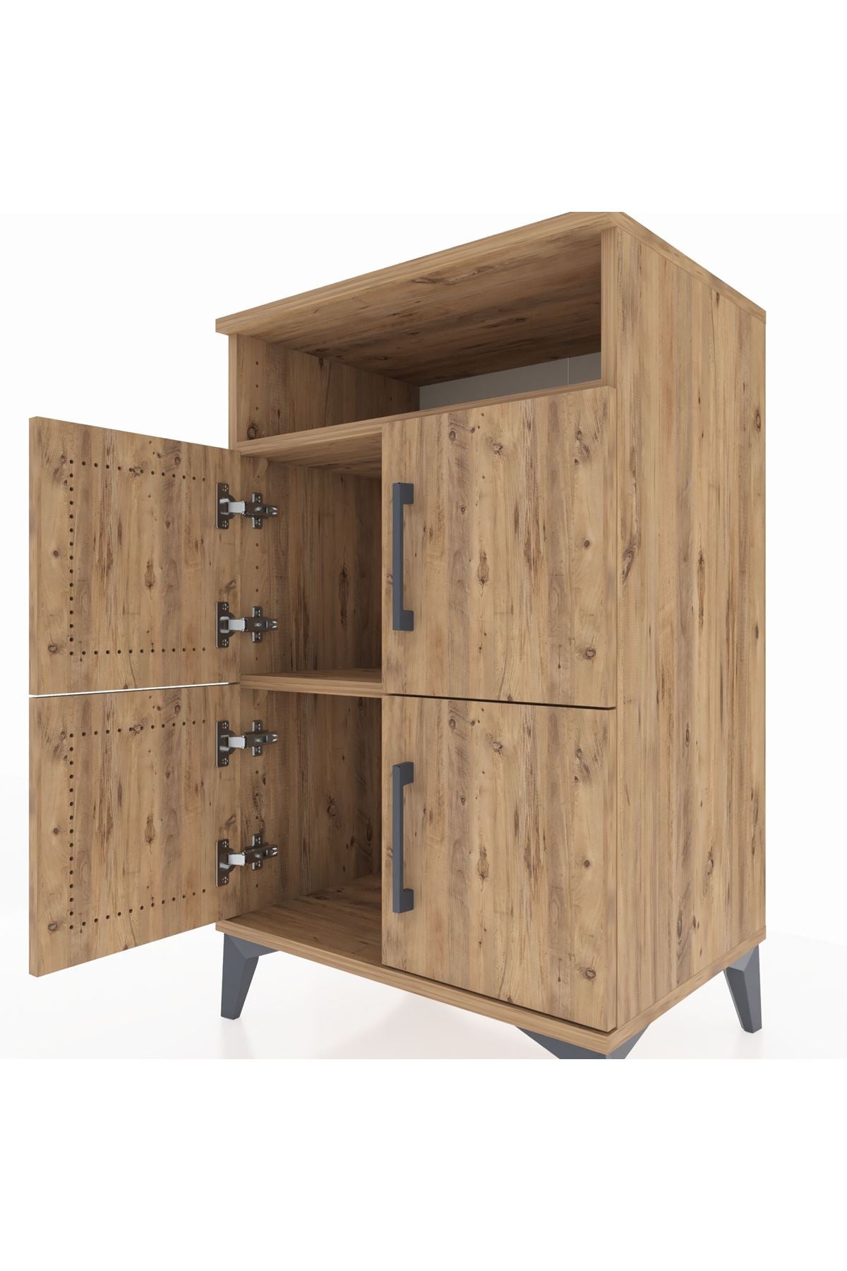 Hyperion Komodin 2 Raflı 4 Kapaklı 60x44x96 Çam-Çam