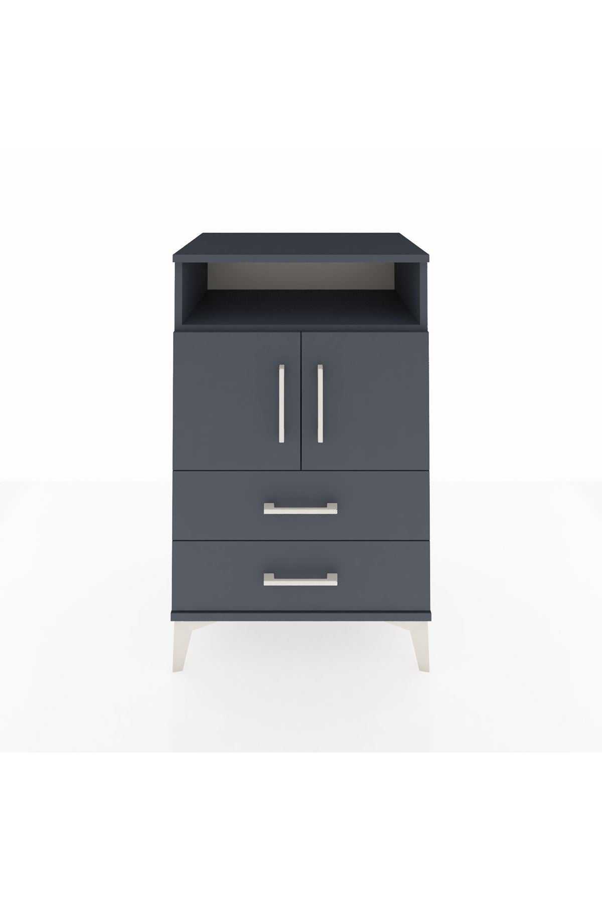 Hyperion Komodin 2 Raflı 2 Çekmeceli 2 Kapaklı 60x44x96 Antrasit-Antrasit