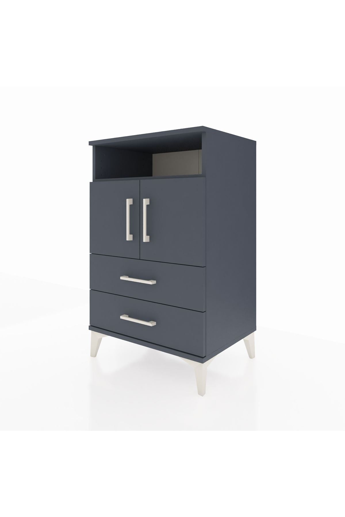 Hyperion Komodin 2 Raflı 2 Çekmeceli 2 Kapaklı 60x44x96 Antrasit-Antrasit