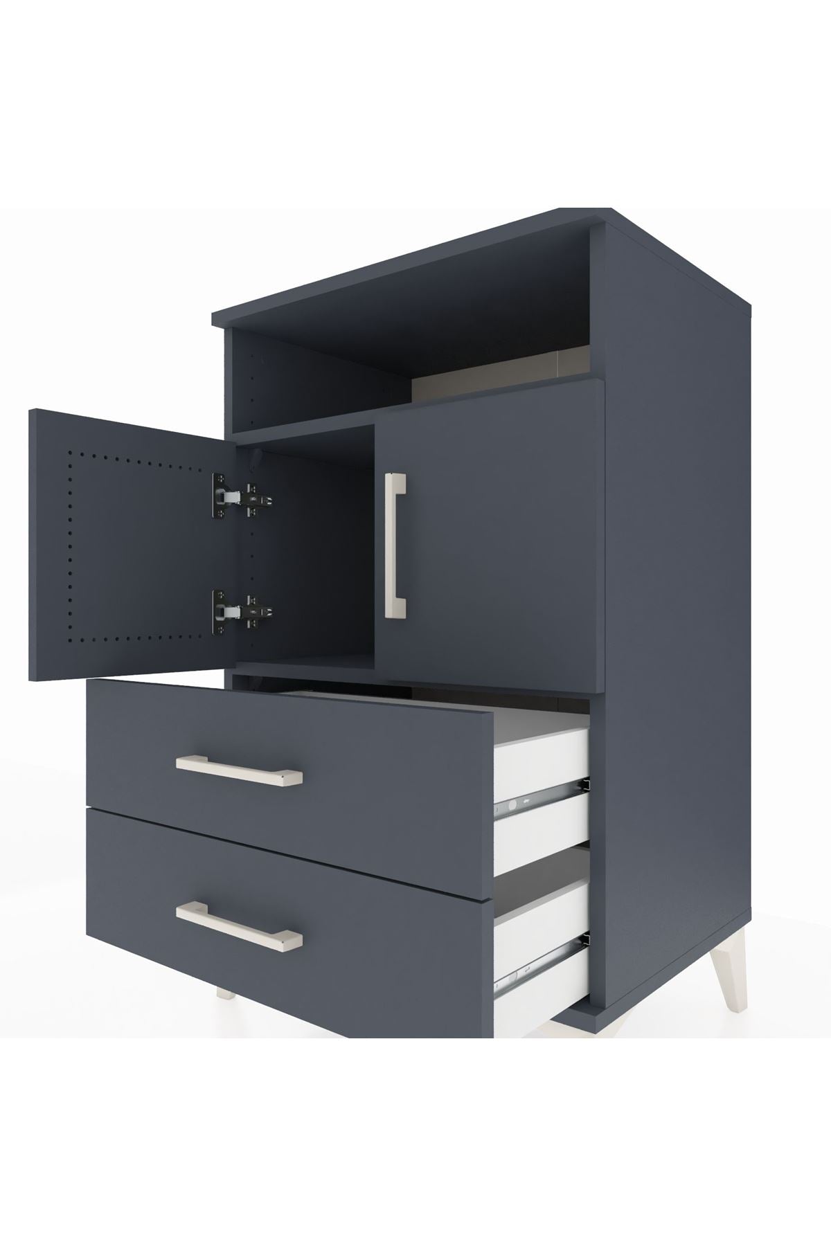 Hyperion Komodin 2 Raflı 2 Çekmeceli 2 Kapaklı 60x44x96 Antrasit-Antrasit