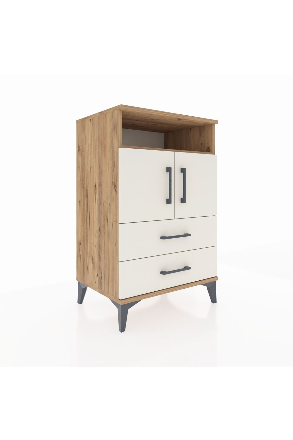 Hyperion Komodin 2 Raflı 2 Çekmeceli 2 Kapaklı 60x44x96 Çam-Aytaşı