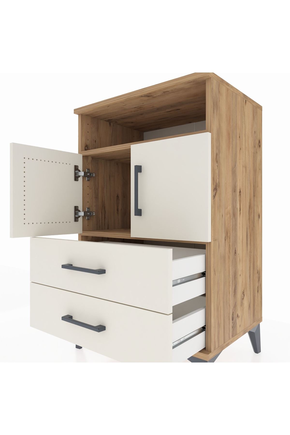 Hyperion Komodin 2 Raflı 2 Çekmeceli 2 Kapaklı 60x44x96 Çam-Aytaşı