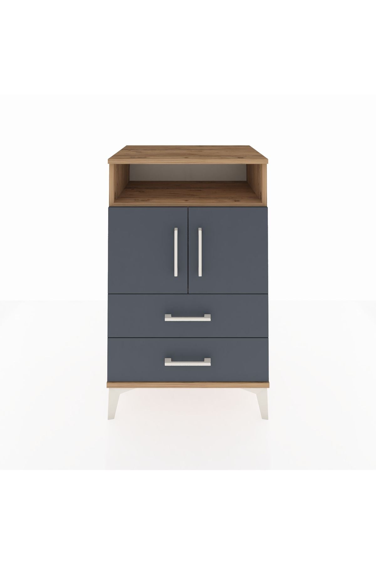 Hyperion Komodin 2 Raflı 2 Çekmeceli 2 Kapaklı 60x44x96 Çam-Antrasit