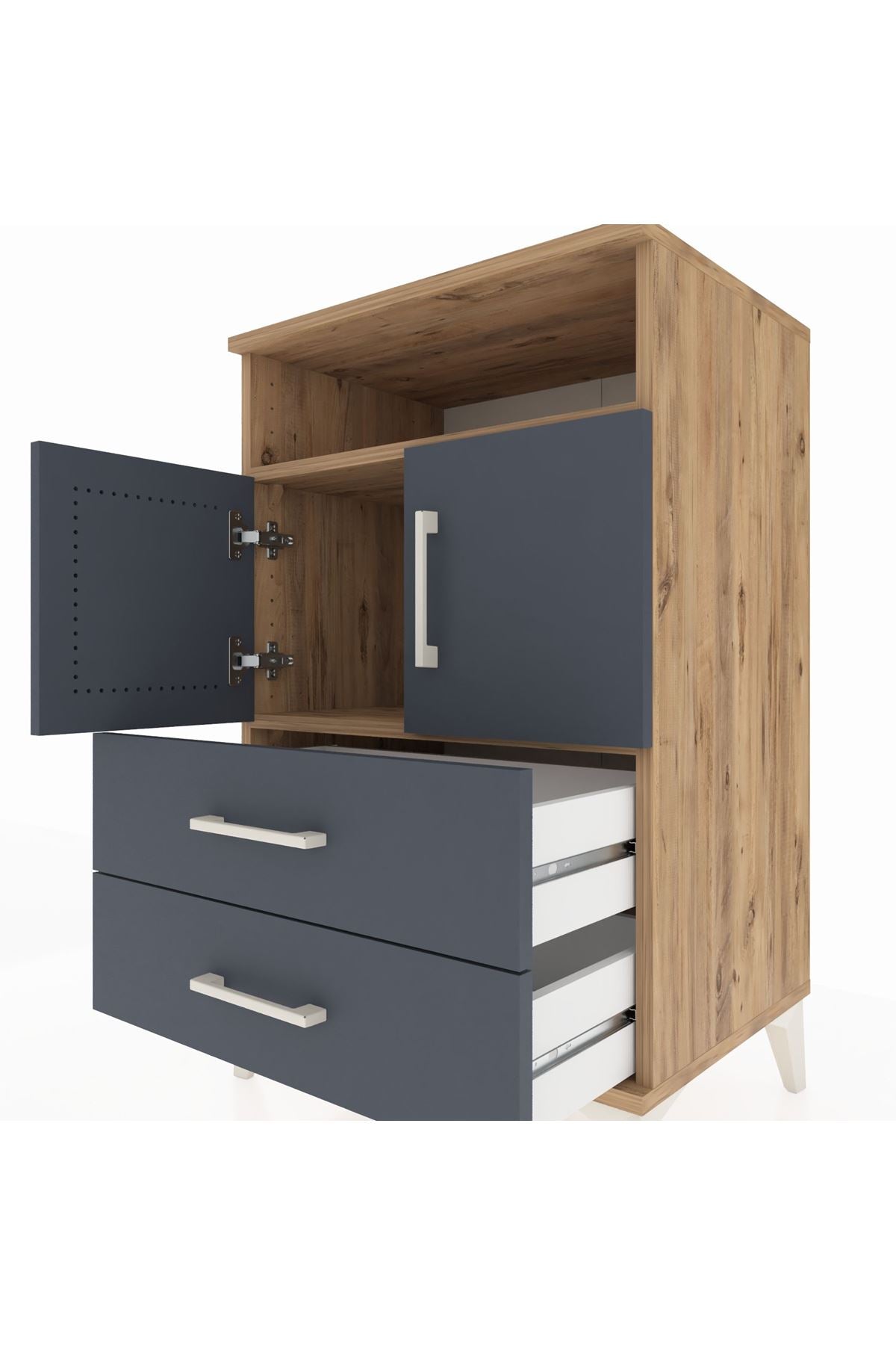 Hyperion Komodin 2 Raflı 2 Çekmeceli 2 Kapaklı 60x44x96 Çam-Antrasit