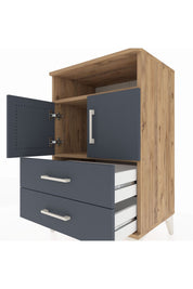 Hyperion Komodin 2 Raflı 2 Çekmeceli 2 Kapaklı 60x44x96 Çam-Antrasit