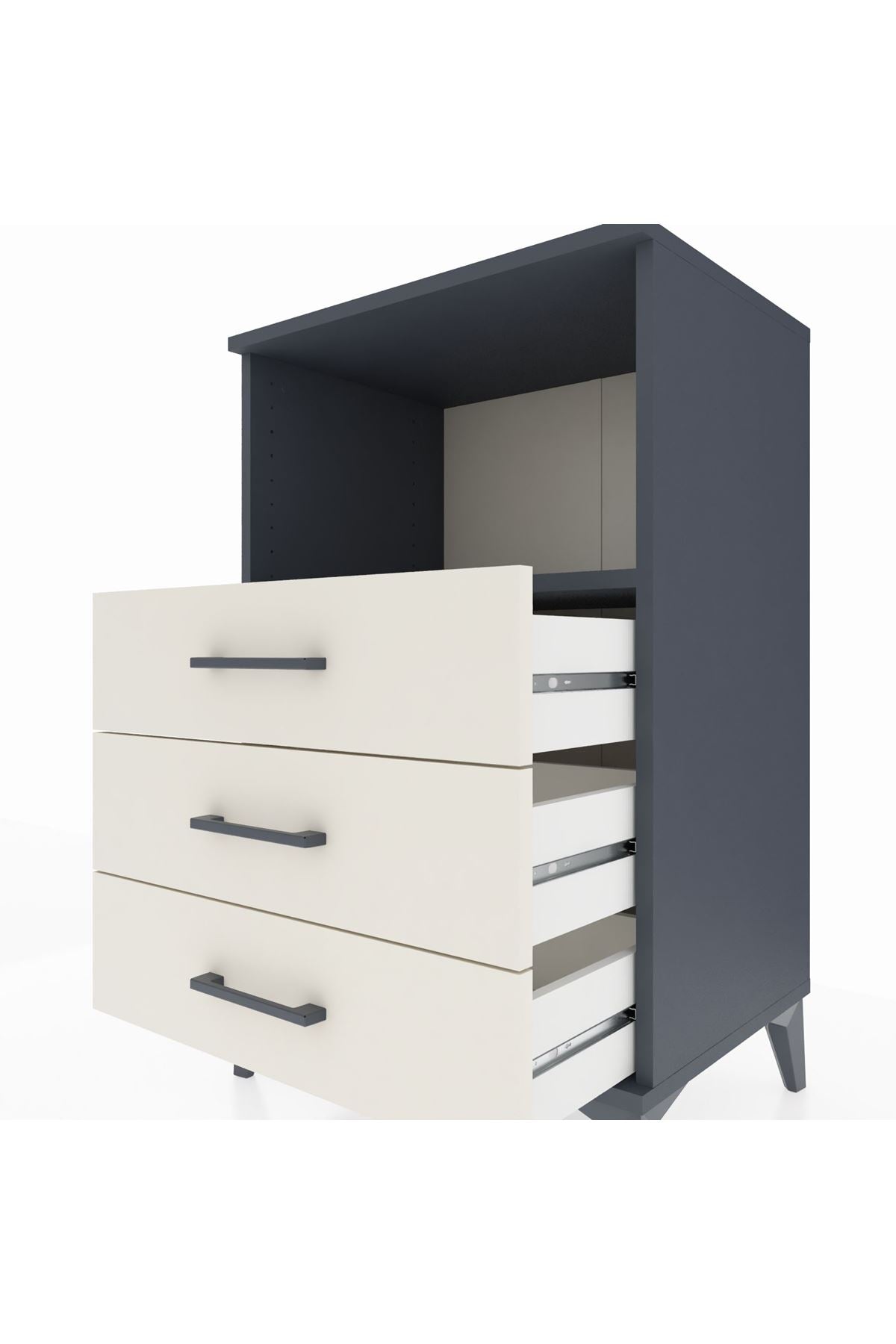 Hyperion Komodin Tek Raflı 3 Çekmeceli 60x44x96 Antrasit-Aytaşı