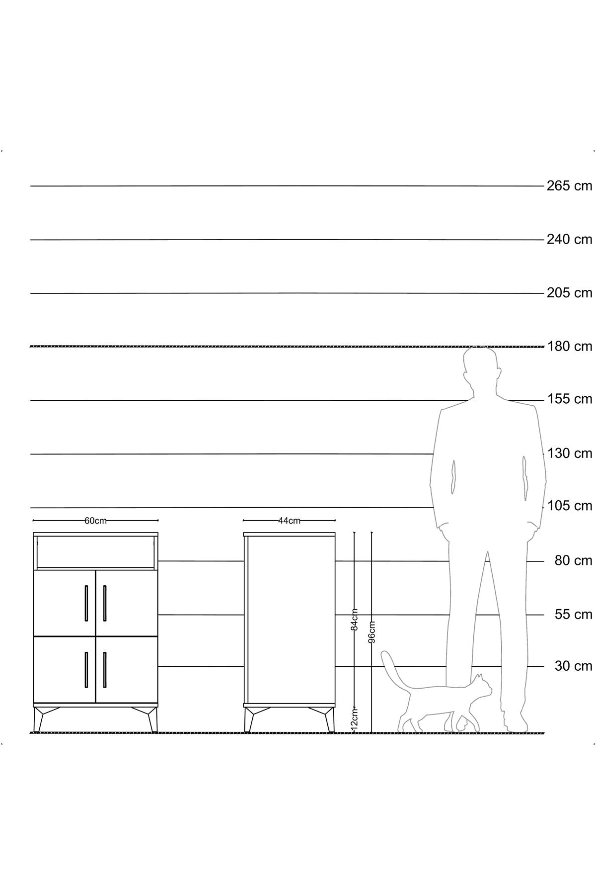 Hyperion Komodin 2 Raflı 4 Kapaklı 60x44x96 Çam-Antrasit