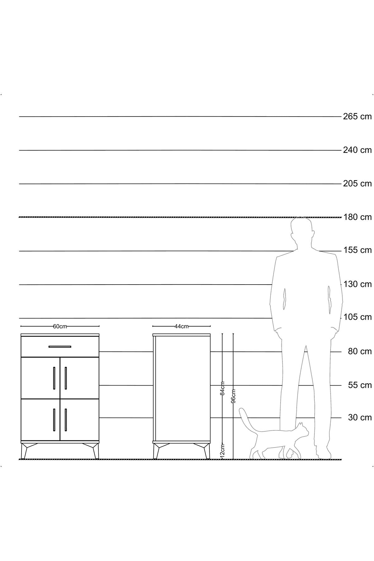 Hyperion Komodin Tek Raflı Tek Çekmeceli 4 Kapaklı 60x44x96 Aytaşı-Aytaşı