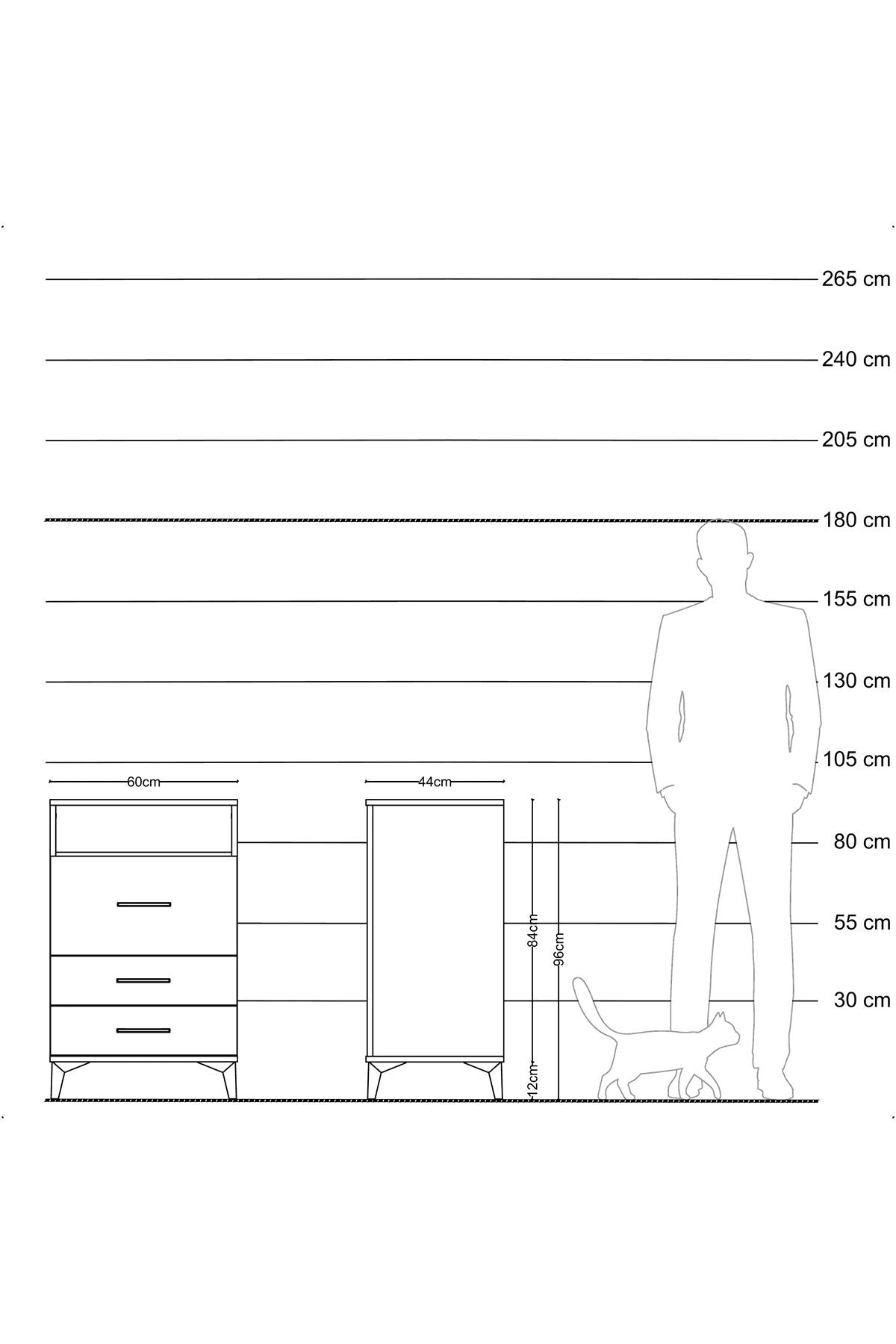 Hyperion Komodin Tek Raflı 3 Çekmeceli 60x44x96 Çam-Çam