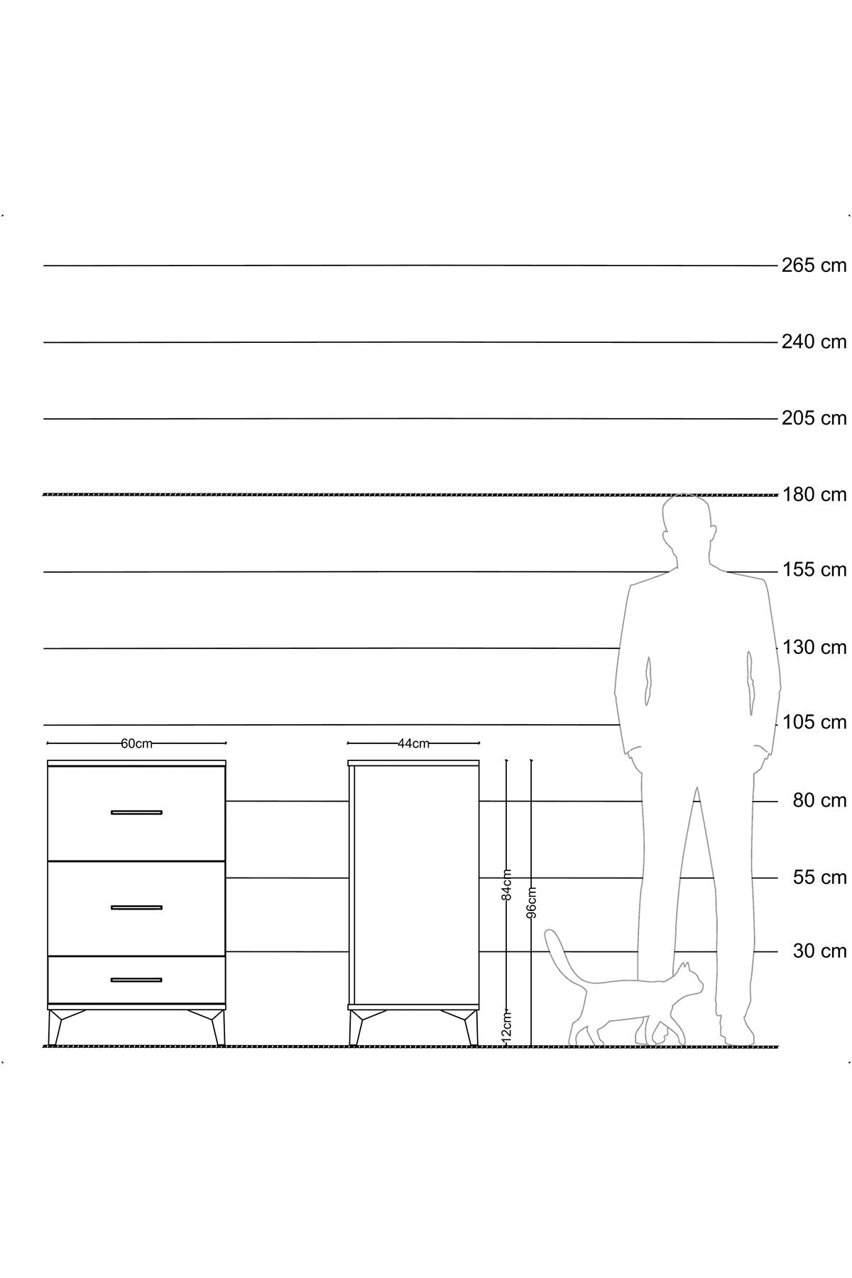 Hyperion Komodin 3 Çekmeceli 60x44x96 Çam-Antrasit
