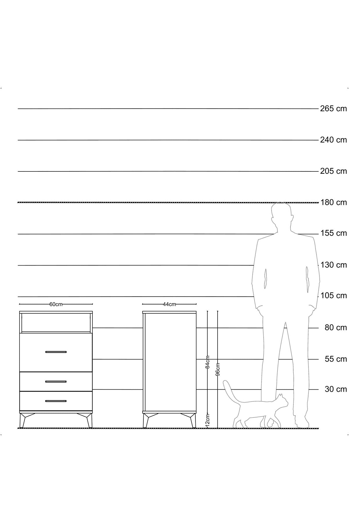 Hyperion Komodin Tek Raflı 3 Çekmeceli 60x44x96 Çam-Çam