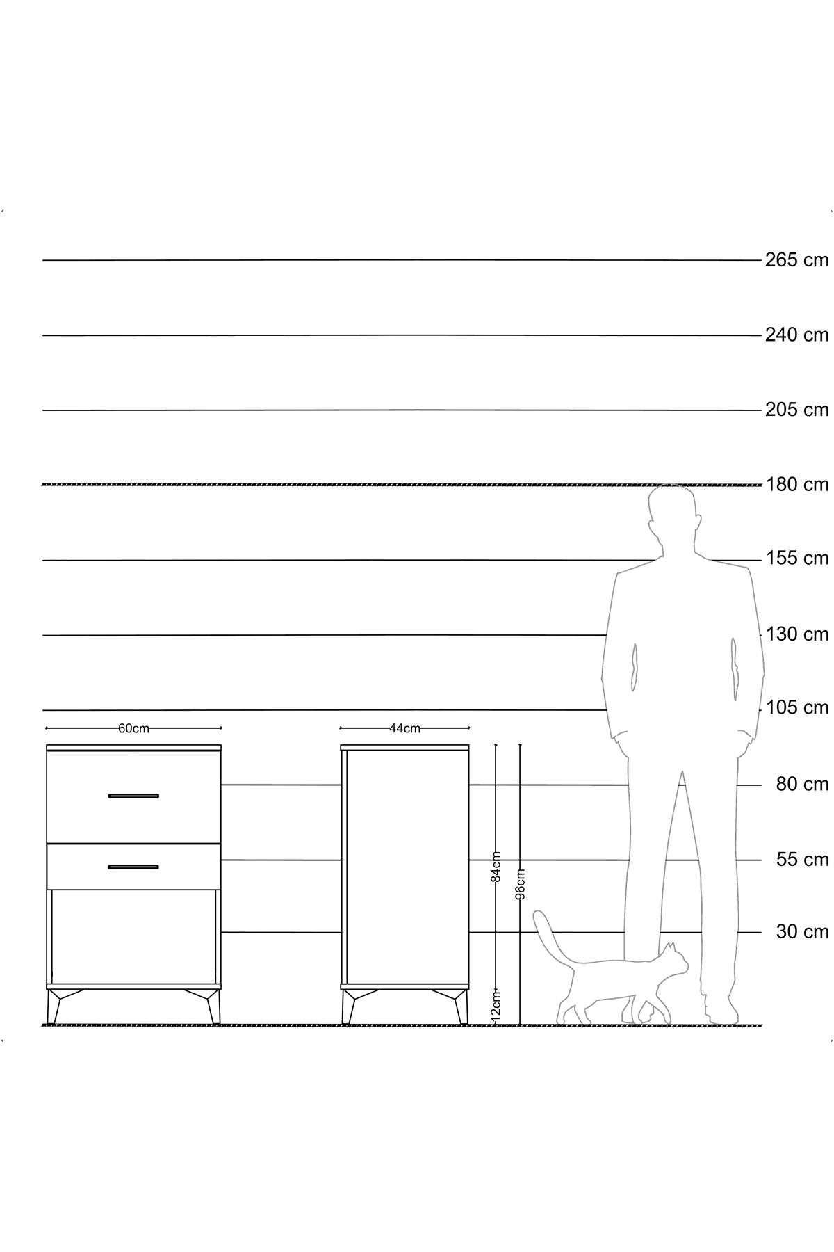 Hyperion Komodin 2 Çekmeceli 60x44x96 Çam-Antrasit