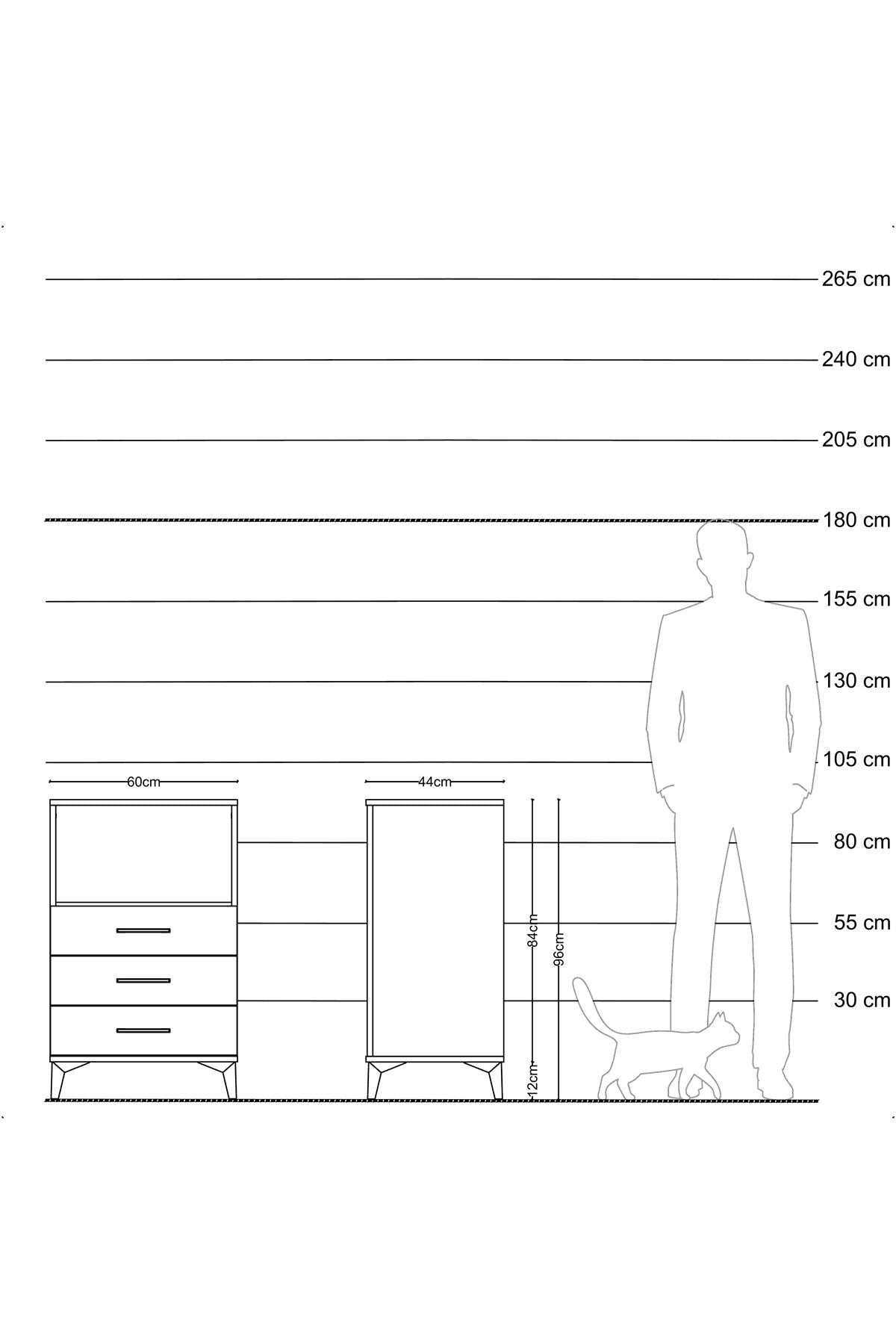 Hyperion Komodin Tek Raflı 3 Çekmeceli 60x44x96 Çam-Çam