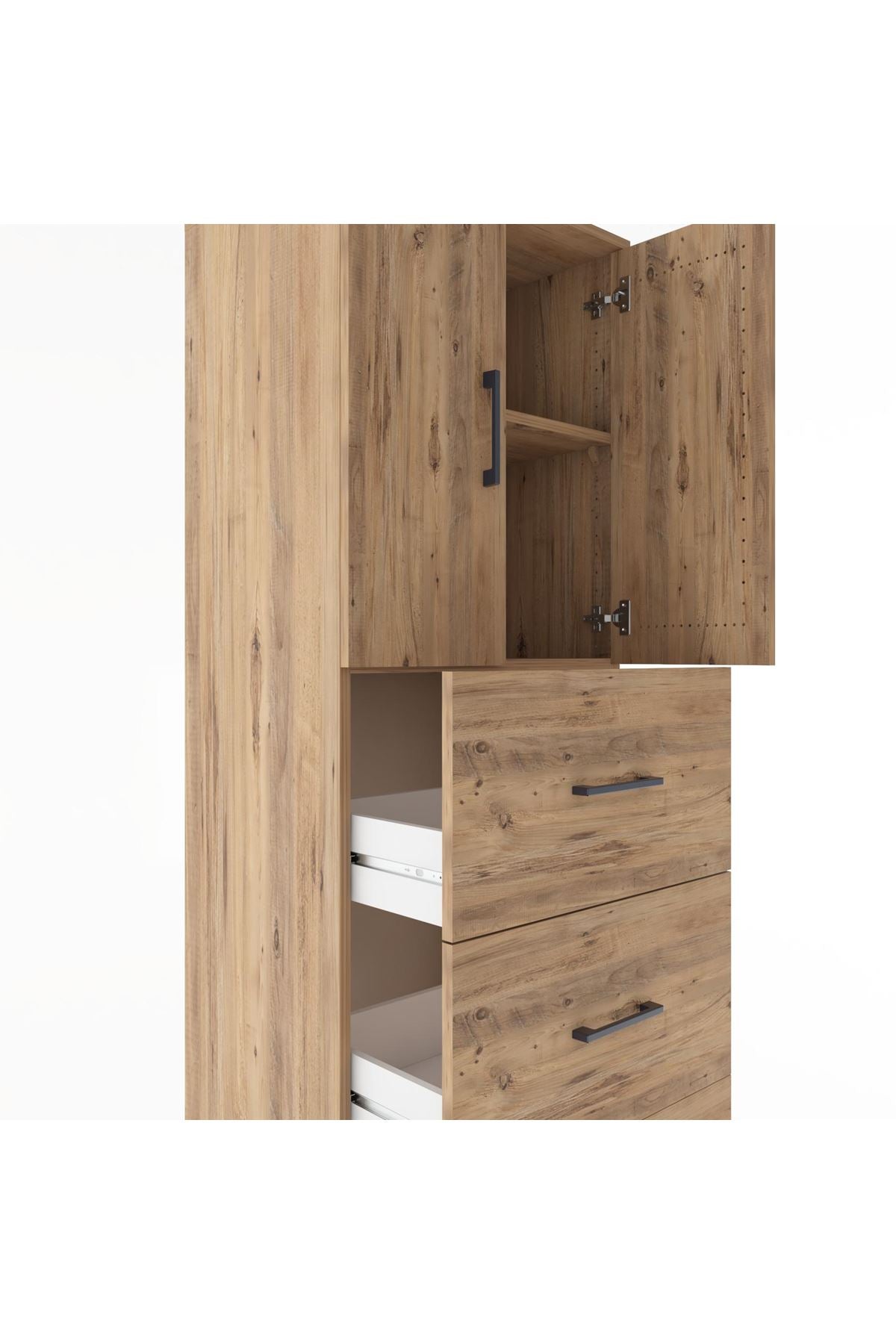 Hyperion Dolap 2 Raflı 3 Çekmeceli 2 Kapaklı 60x44x182 Çam-Çam