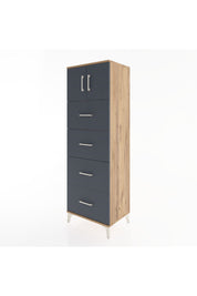 Hyperion Dolap Tek Raflı 4 Çekmeceli 2 Kapaklı 60x44x182 Çam-Antrasit