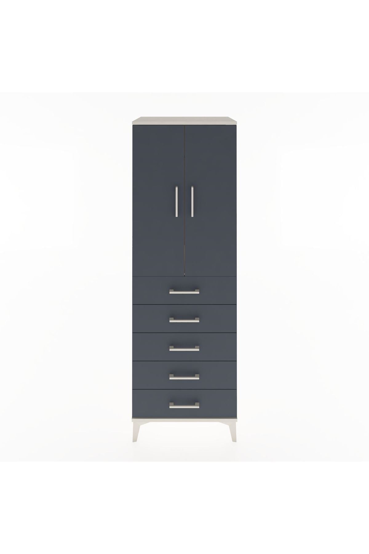 Hyperion Dolap Tek Raflı 5 Çekmeceli Tek Askılı 60x44x182 Aytaşı-Antrasit