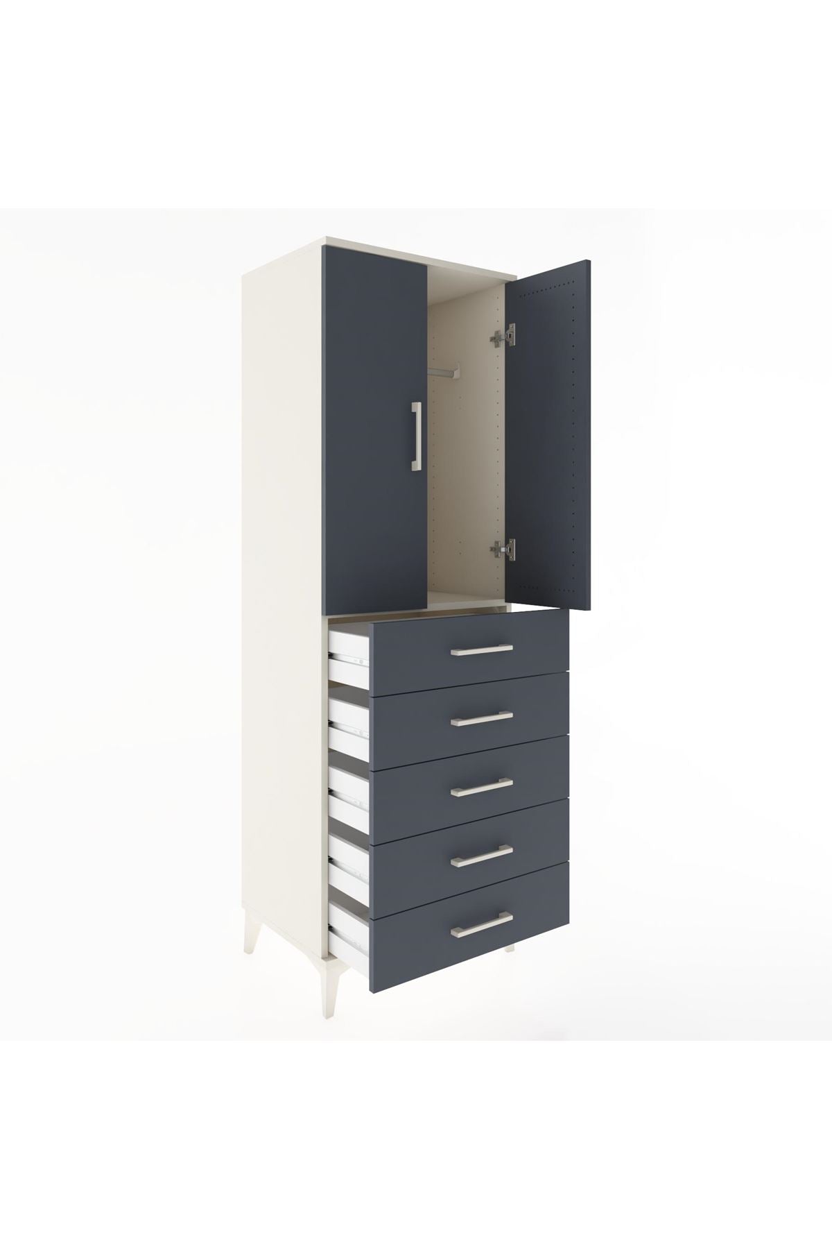 Hyperion Dolap Tek Raflı 5 Çekmeceli Tek Askılı 60x44x182 Aytaşı-Antrasit