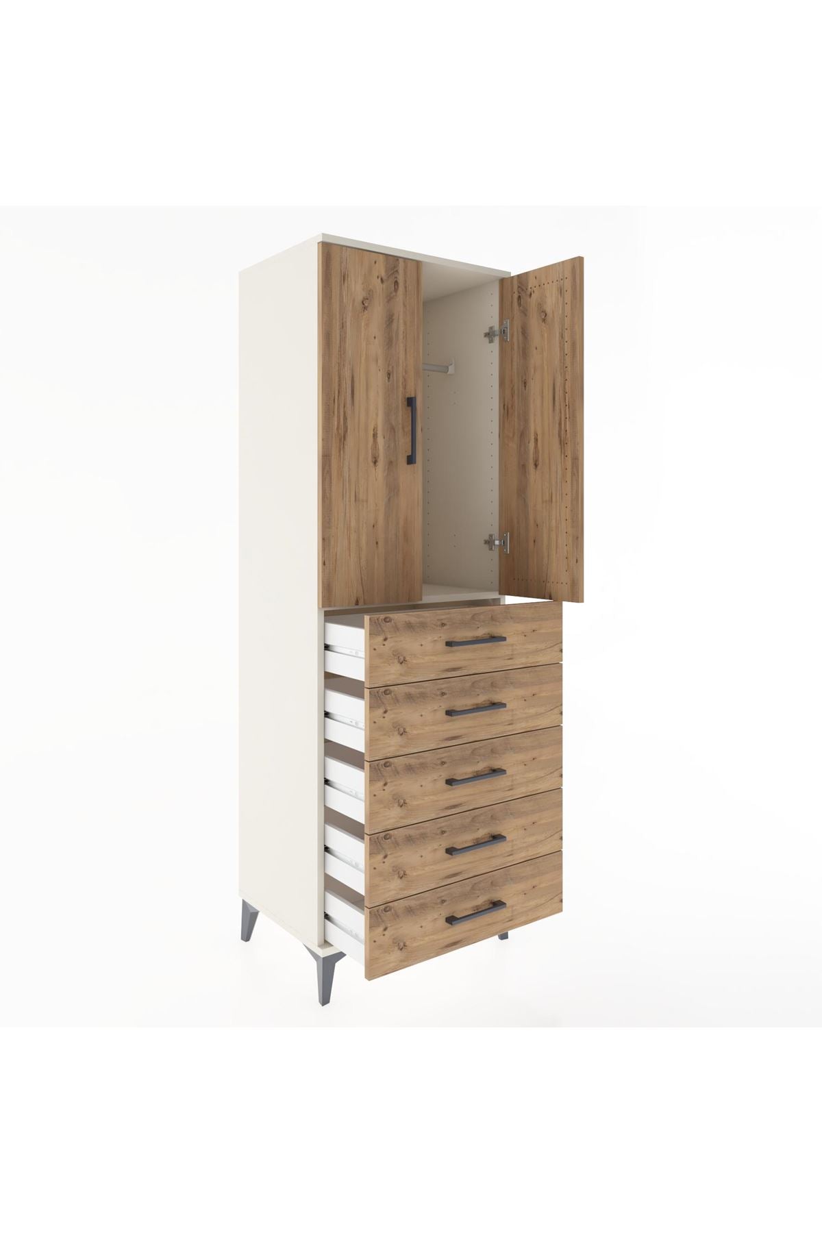 Hyperion Dolap Tek Raflı 5 Çekmeceli Tek Askılı 60x44x182 - S56M026V3B