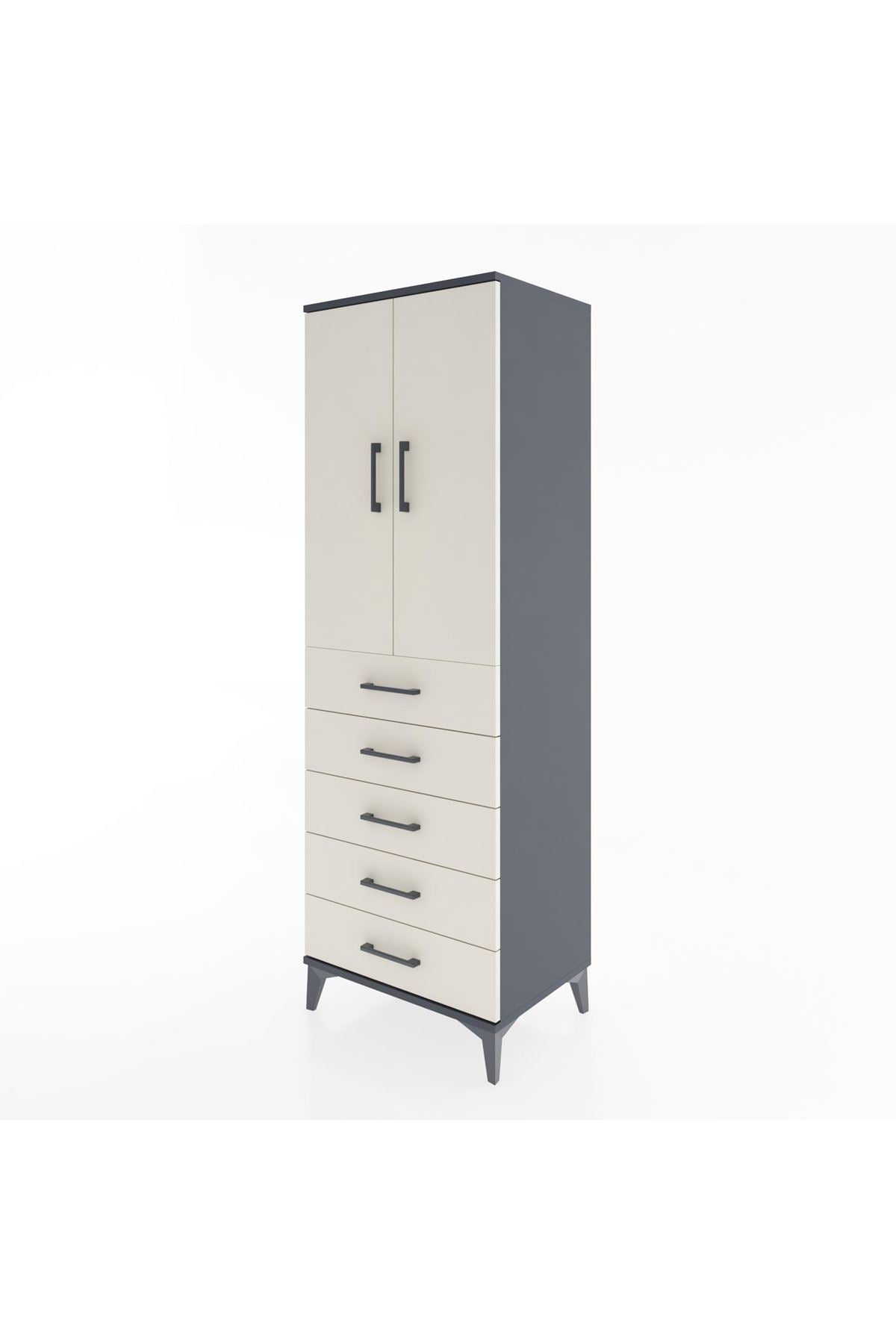 Hyperion Dolap Tek Raflı 5 Çekmeceli Tek Askılı 60x44x182 - S56M026V4B