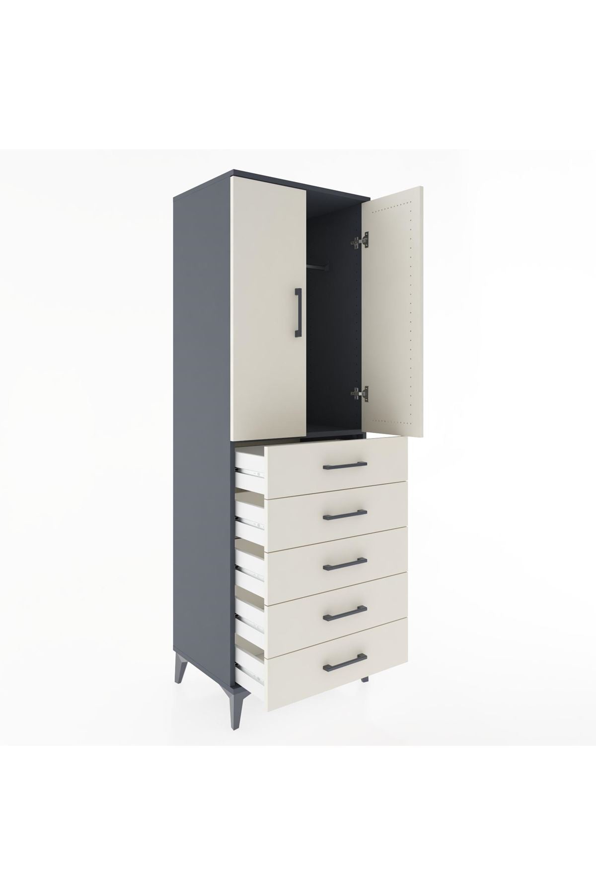 Hyperion Dolap Tek Raflı 5 Çekmeceli Tek Askılı 60x44x182 - S56M026V4B