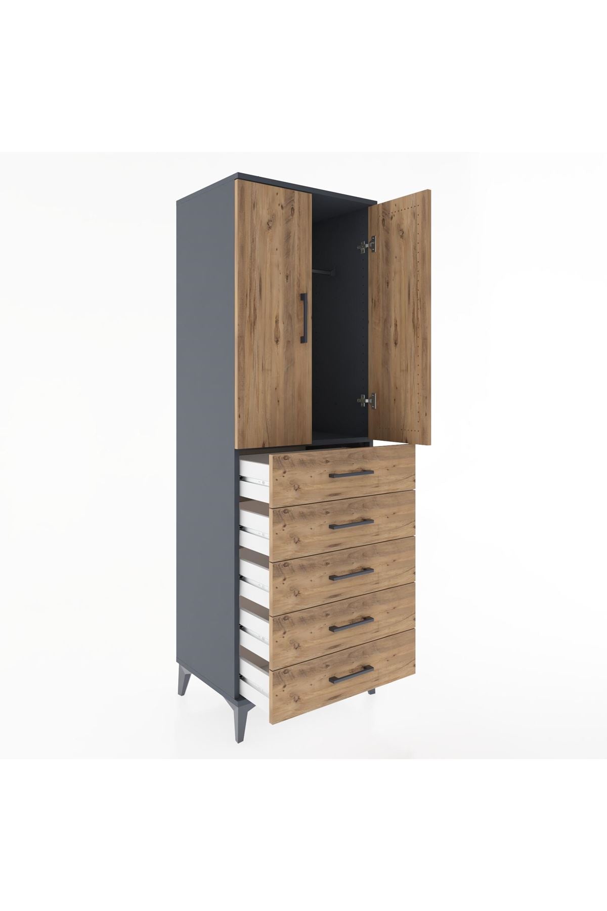 Hyperion Dolap Tek Raflı 5 Çekmeceli Tek Askılı 60x44x182 - S56M026V6B
