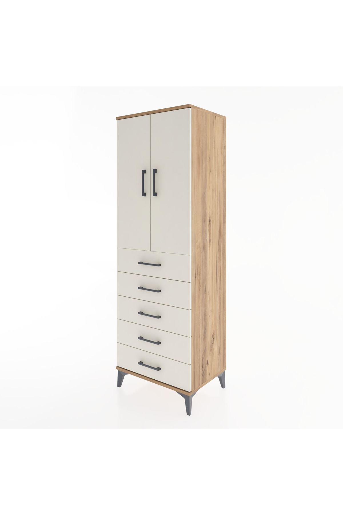 Hyperion Dolap Tek Raflı 5 Çekmeceli Tek Askılı 60x44x182 - S56M026V7B