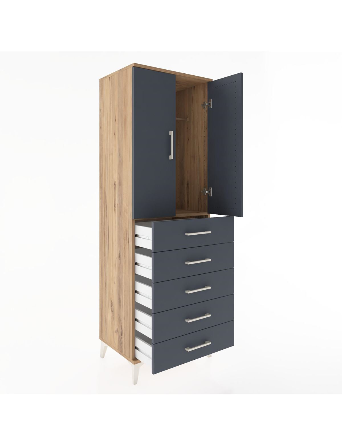 Hyperion Dolap Tek Raflı 5 Çekmeceli Tek Askılı 60x44x182 - S56M026V8B