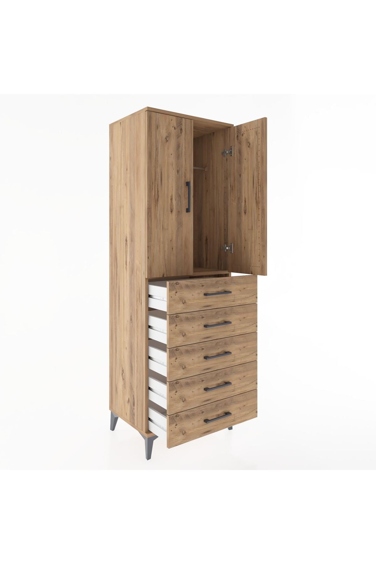 Hyperion Dolap Tek Raflı 5 Çekmeceli Tek Askılı 60x44x182 - S56M026V9B