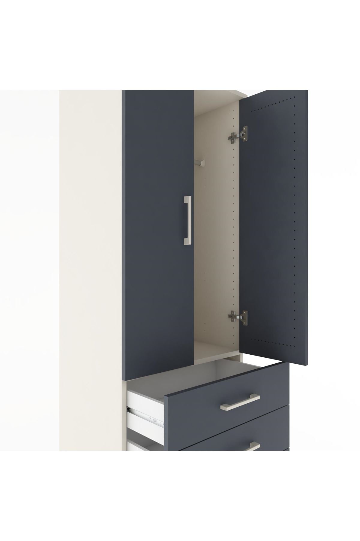 Hyperion Dolap Tek Raflı 4 Çekmeceli Tek Askılı 60x44x182 - S56M027V2B