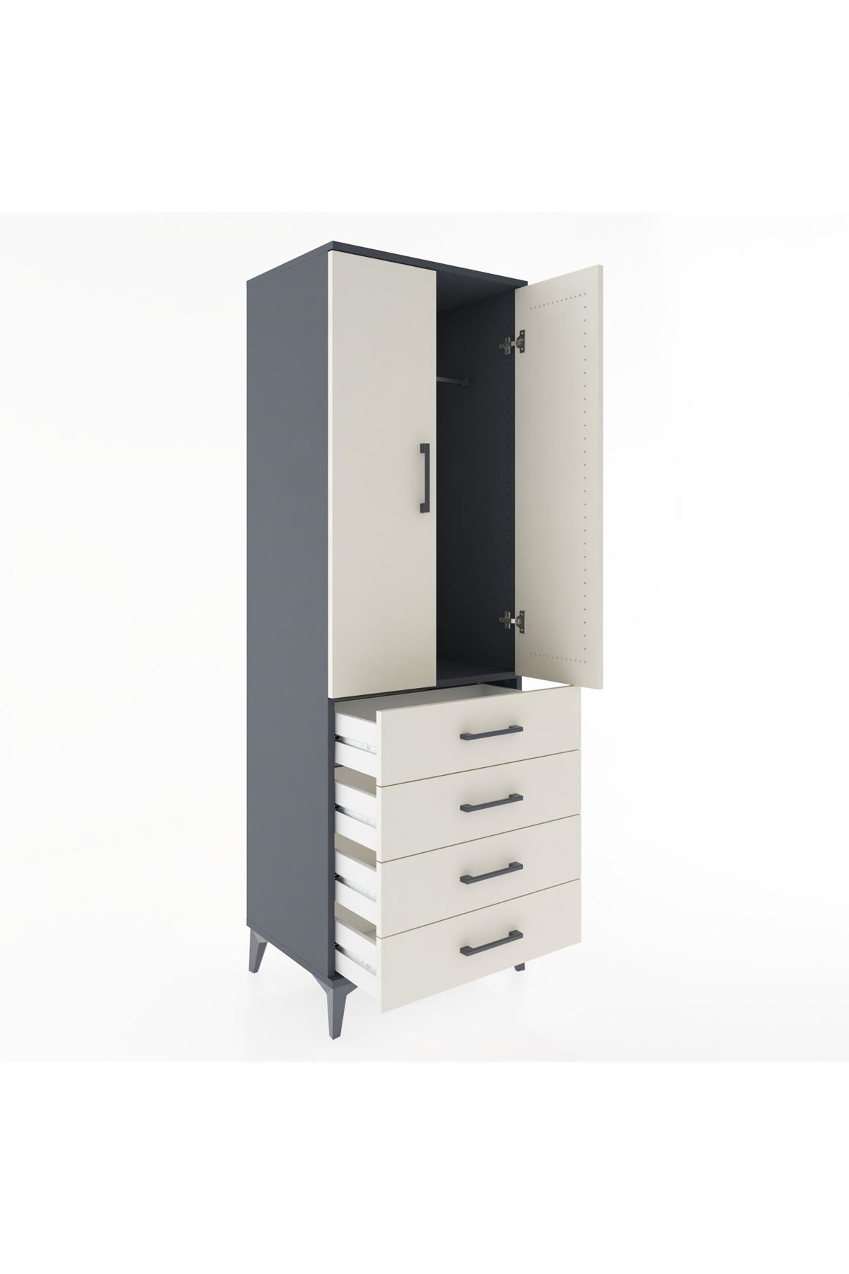 Hyperion Dolap Tek Raflı 4 Çekmeceli Tek Askılı 60x44x182 - S56M027V4B
