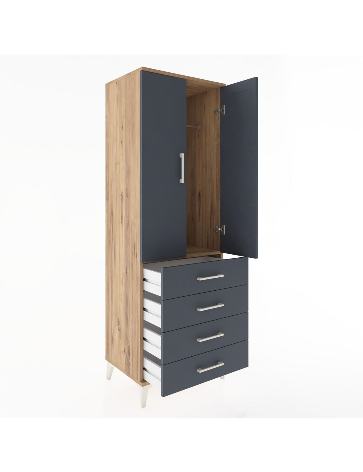 Hyperion Dolap Tek Raflı 4 Çekmeceli Tek Askılı 60x44x182 - S56M027V8B