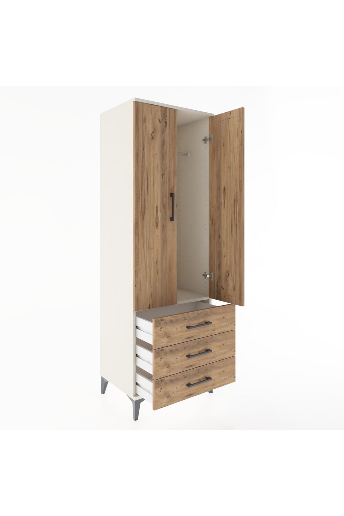 Hyperion Dolap Tek Raflı 3 Çekmeceli Tek Askılı 60x44x182 Aytaşı-Çam