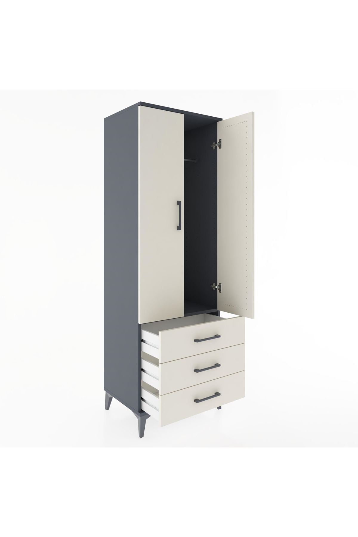 Hyperion Dolap Tek Raflı 3 Çekmeceli Tek Askılı 60x44x182 - S56M028V4B