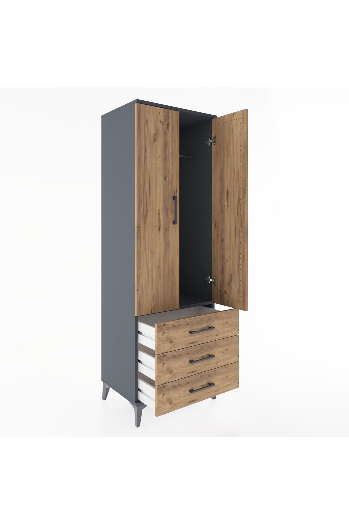 Hyperion Dolap Tek Raflı 3 Çekmeceli Tek Askılı 60x44x182 - S56M028V6B