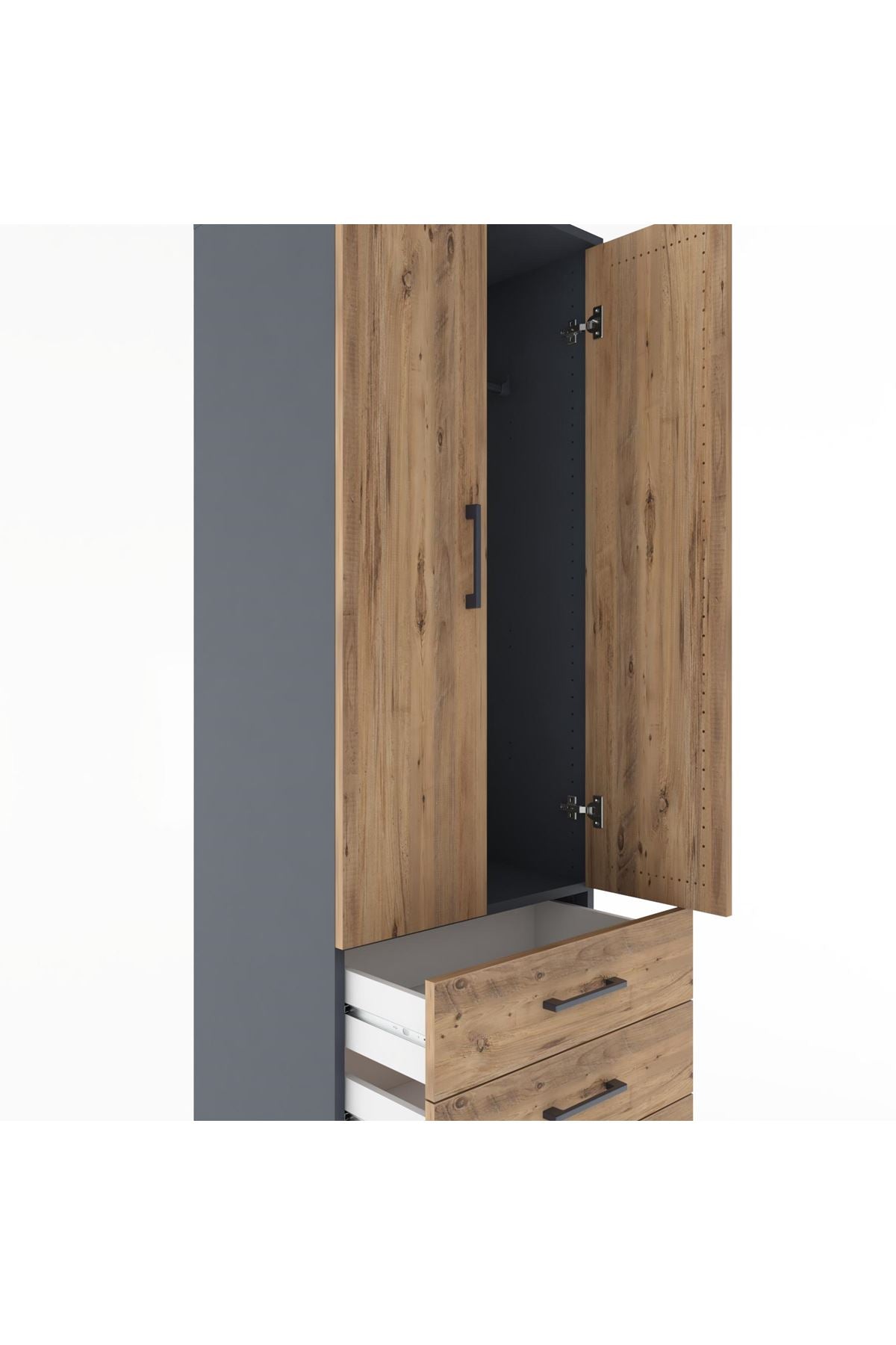 Hyperion Dolap Tek Raflı 3 Çekmeceli Tek Askılı 60x44x182 - S56M028V6B