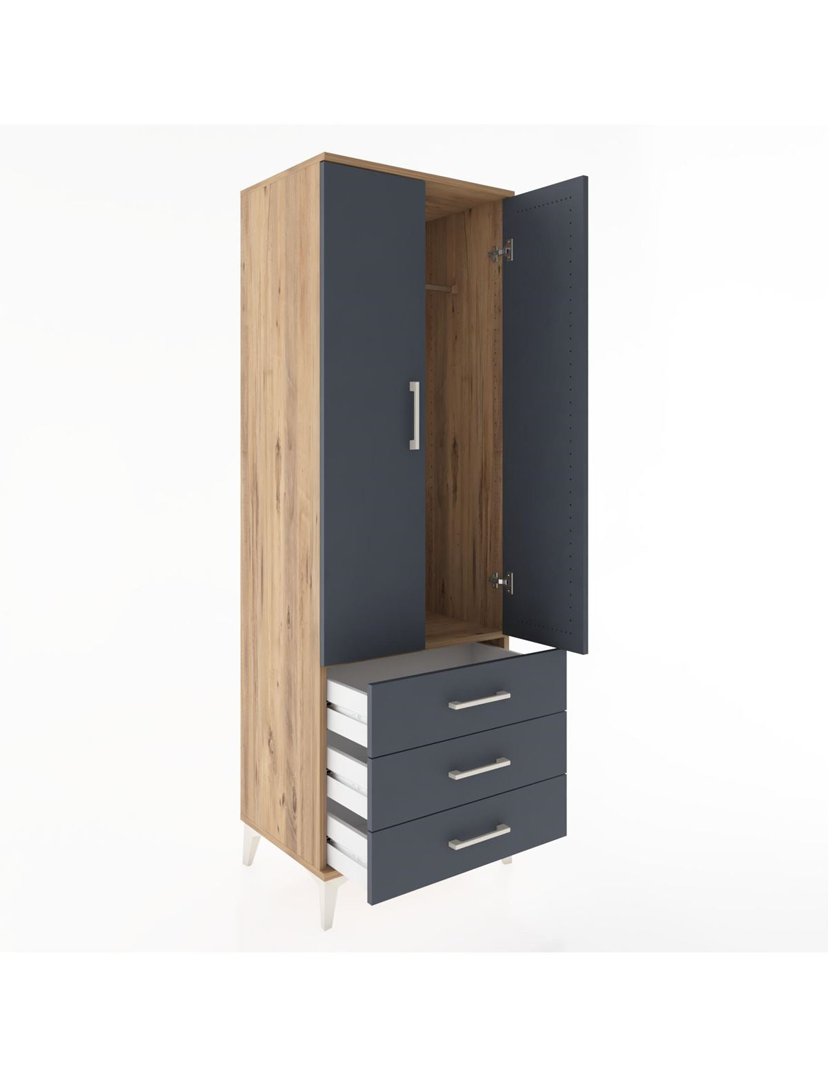Hyperion Dolap Tek Raflı 3 Çekmeceli Tek Askılı 60x44x182 - S56M028V8B