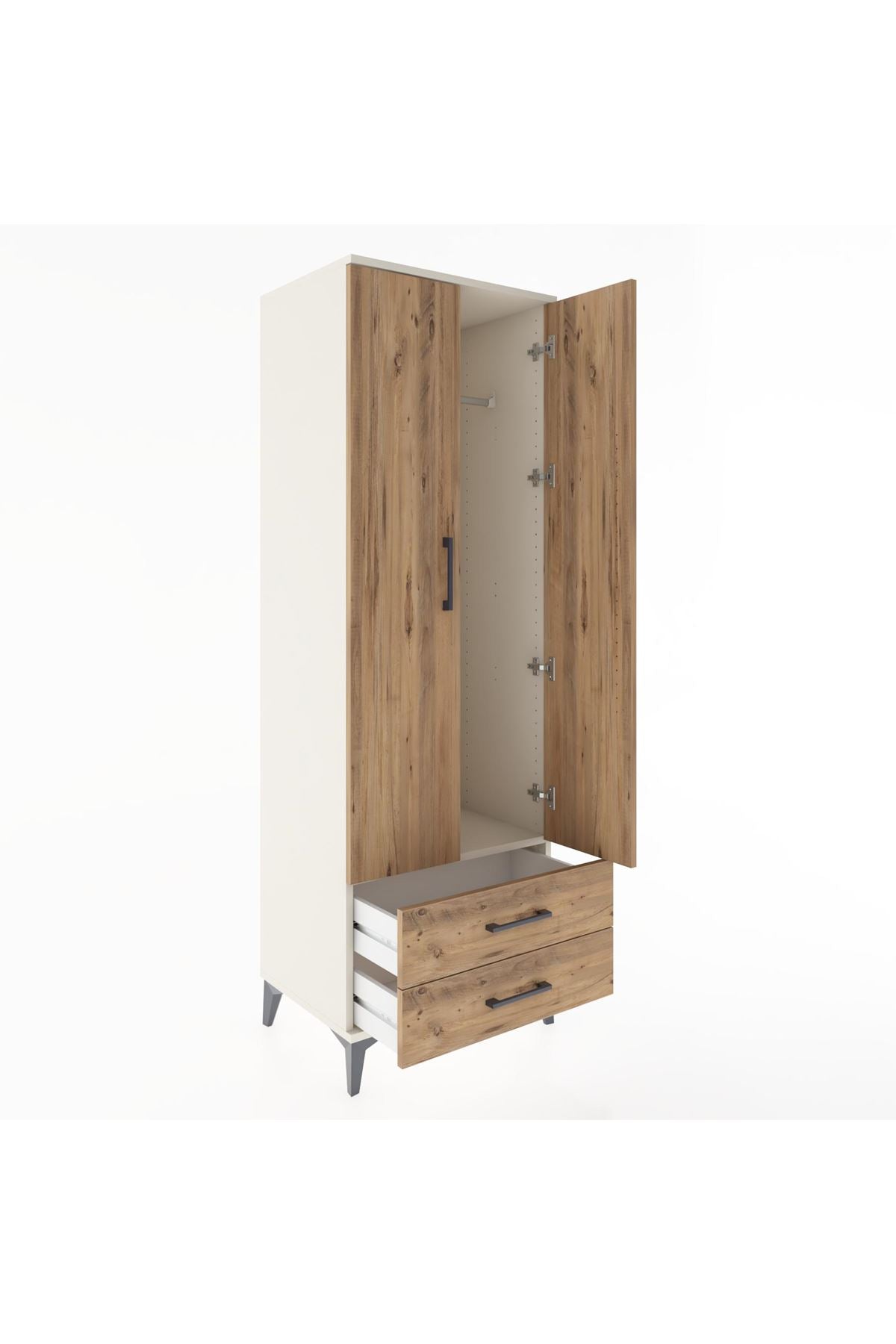 Hyperion Dolap Tek Raflı 2 Çekmeceli Tek Askılı 60x44x182 Aytaşı-Çam