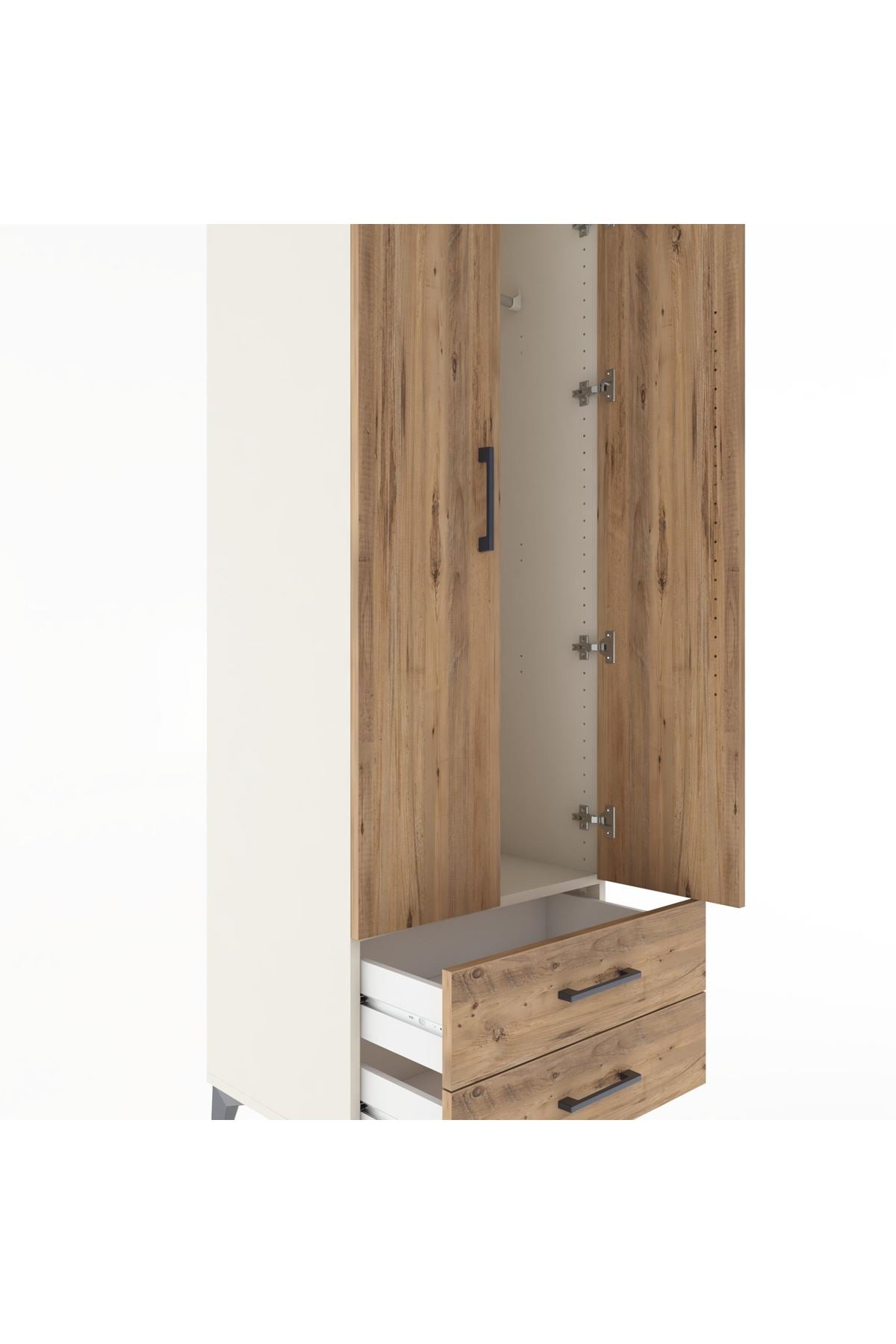 Hyperion Dolap Tek Raflı 2 Çekmeceli Tek Askılı 60x44x182 Aytaşı-Çam