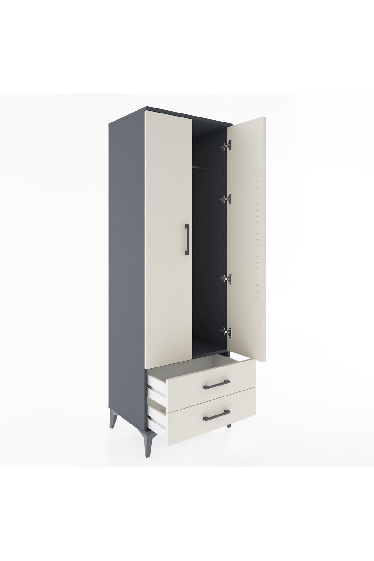 Hyperion Dolap Tek Raflı 2 Çekmeceli Tek Askılı 60x44x182 - S56M029V4B