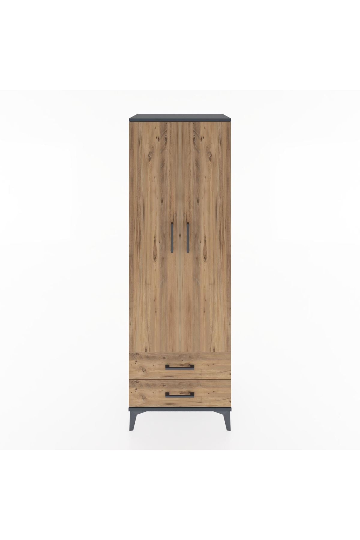 Hyperion Dolap Tek Raflı 2 Çekmeceli Tek Askılı 60x44x182 Antrasit-Çam