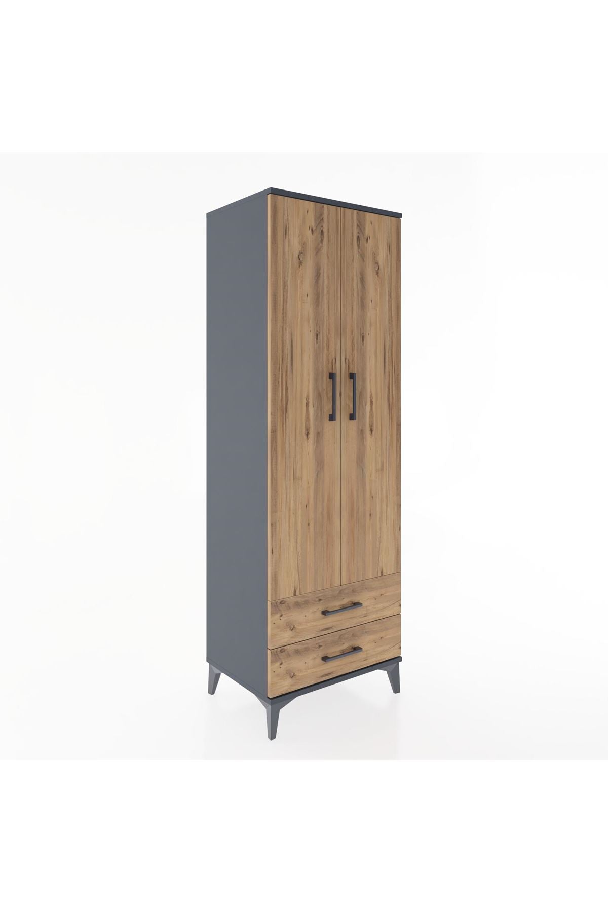 Hyperion Dolap Tek Raflı 2 Çekmeceli Tek Askılı 60x44x182 Antrasit-Çam
