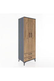 Hyperion Dolap Tek Raflı 2 Çekmeceli Tek Askılı 60x44x182 Antrasit-Çam