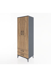 Hyperion Dolap Tek Raflı 2 Çekmeceli Tek Askılı 60x44x182 Antrasit-Çam