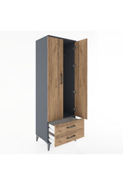 Hyperion Dolap Tek Raflı 2 Çekmeceli Tek Askılı 60x44x182 Antrasit-Çam