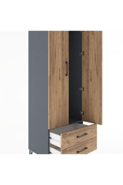 Hyperion Dolap Tek Raflı 2 Çekmeceli Tek Askılı 60x44x182 Antrasit-Çam